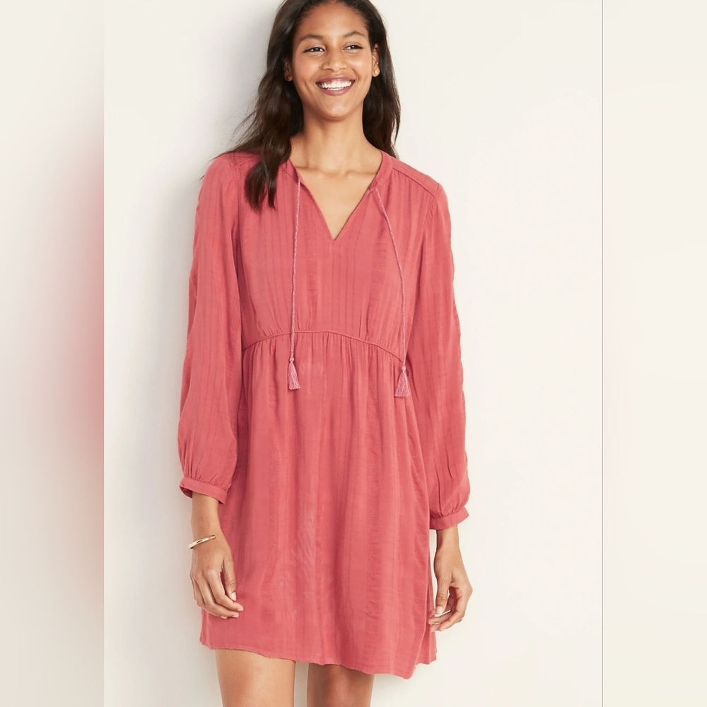 Boho Coral Long Sleeve Dress